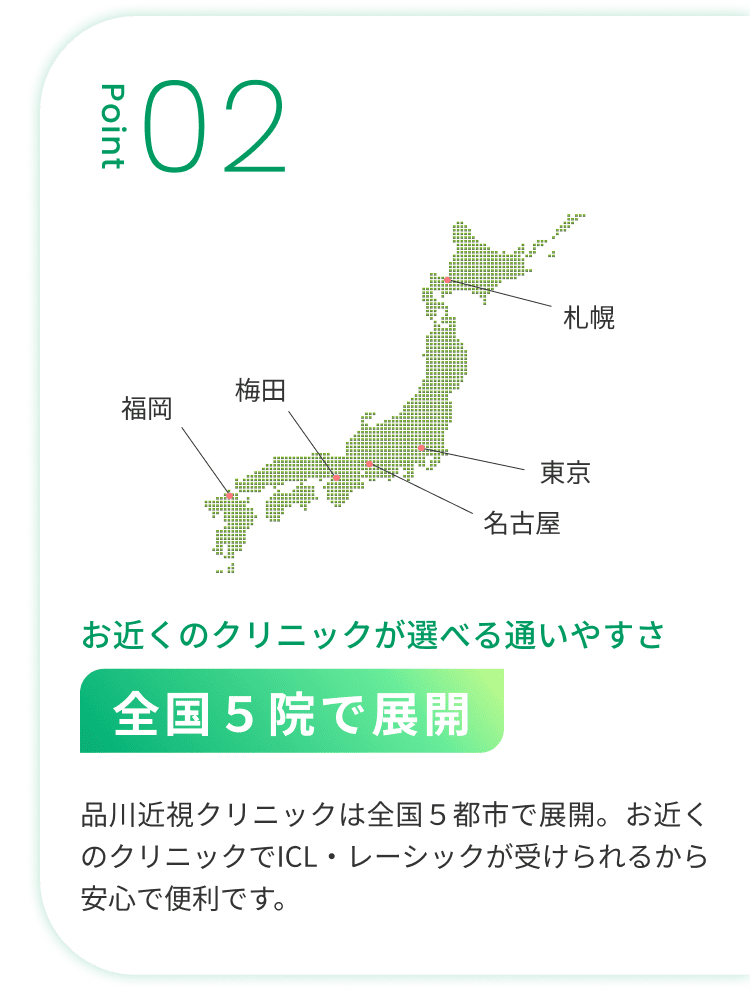 Point02_お近くのクリニックが選べる通いやすさ全国5院で展開