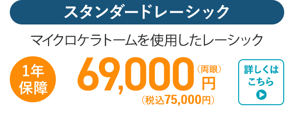 スタンダードレーシック 一般的なレーシック 1年保証 69,000円（税抜）